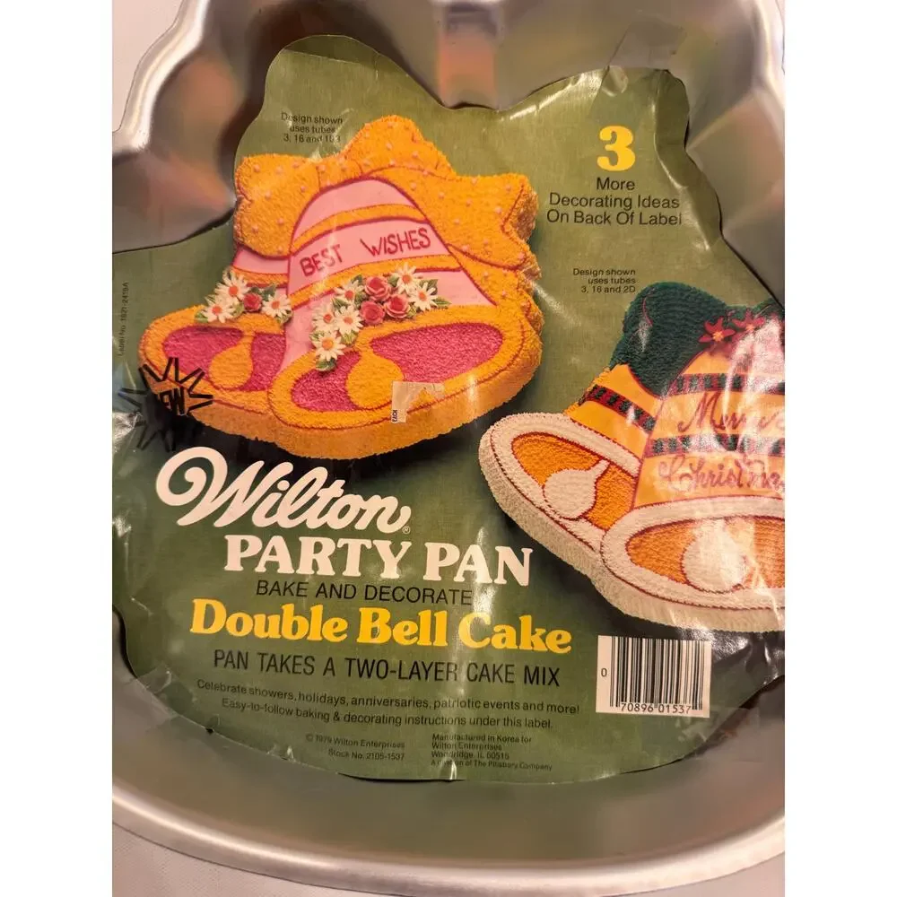 Vintage 1979 Wilton Double Bell Cake Party Pan 14x12x2 w/Liner 1 Hole